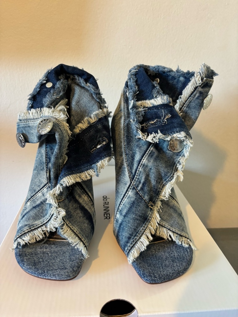 Azalea Wang Denim Distressed High Heel Booties - Blue - Picture 3 of 7